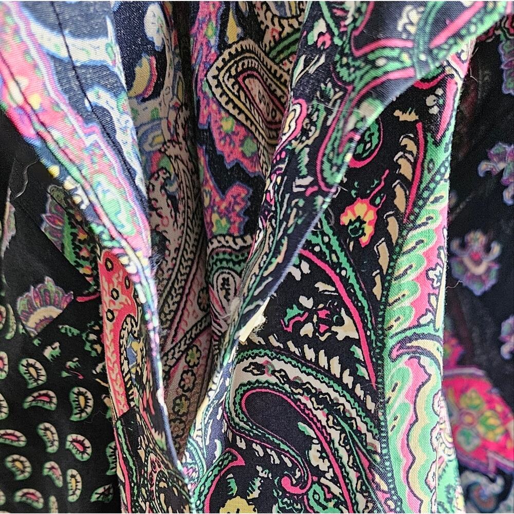 Lauren Ralph Lauren Women Large Paisley Patchwork Button Down Shirt Navy Pink - Picture 8 of 11